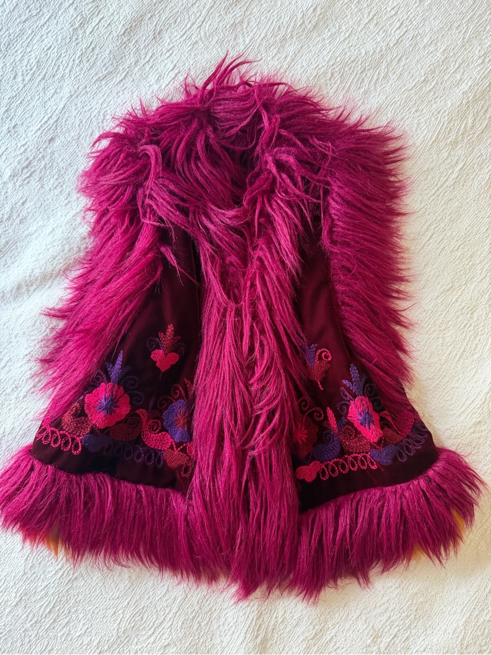 Vintage Anna Sui Embroidered Faux Fur Vest - size S